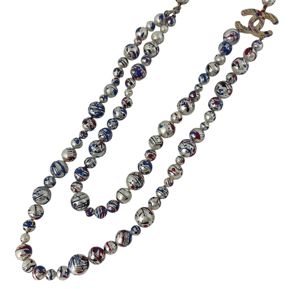 Chanel necklace, long, painted, GP finish, faux pearl, gold, for women.